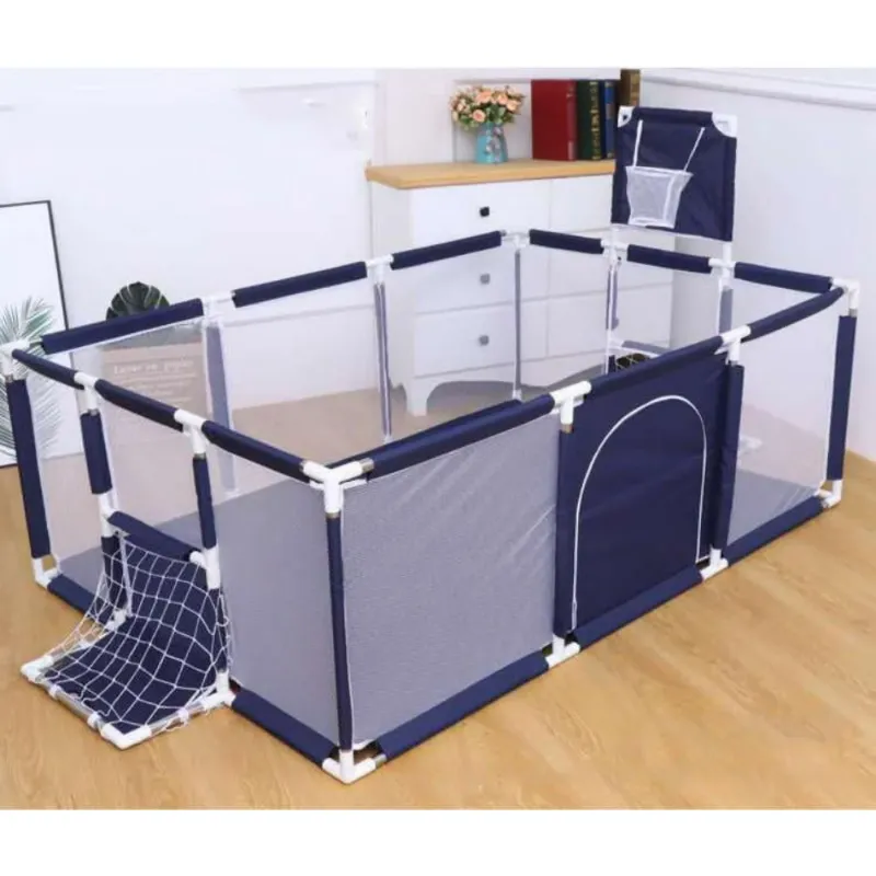 Photo 1 of 91 Inch Large Kid Baby Playpen Playard With Basketball Hoop,Folding Breathable Mesh Infant Children Play Game Fence for Indoors Outdoors Home
