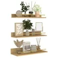 Photo 1 of 3 Pack 16 Inch Beige Floating Wall Shelves with Black Metal Guardrail, Wall Mounted Shelf for Bedroom Bathroom Kitchen Living Room, Different Sizes