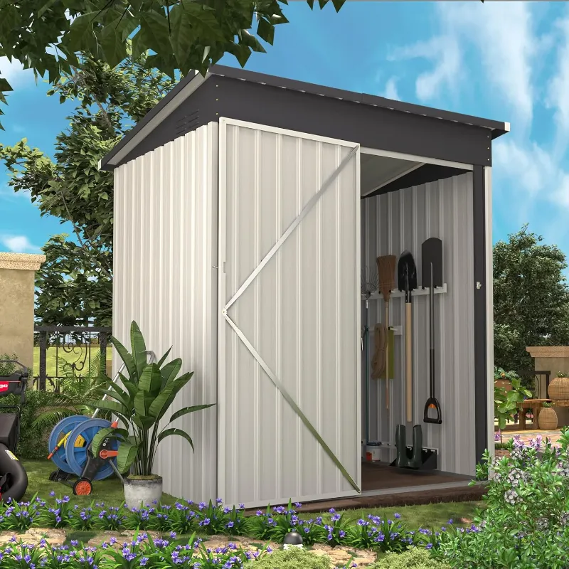 Photo 1 of AECOJOY 5'x 3' Metal Outdoor Storage Shed with Lockable Door for Patio Garden Backyard - White
