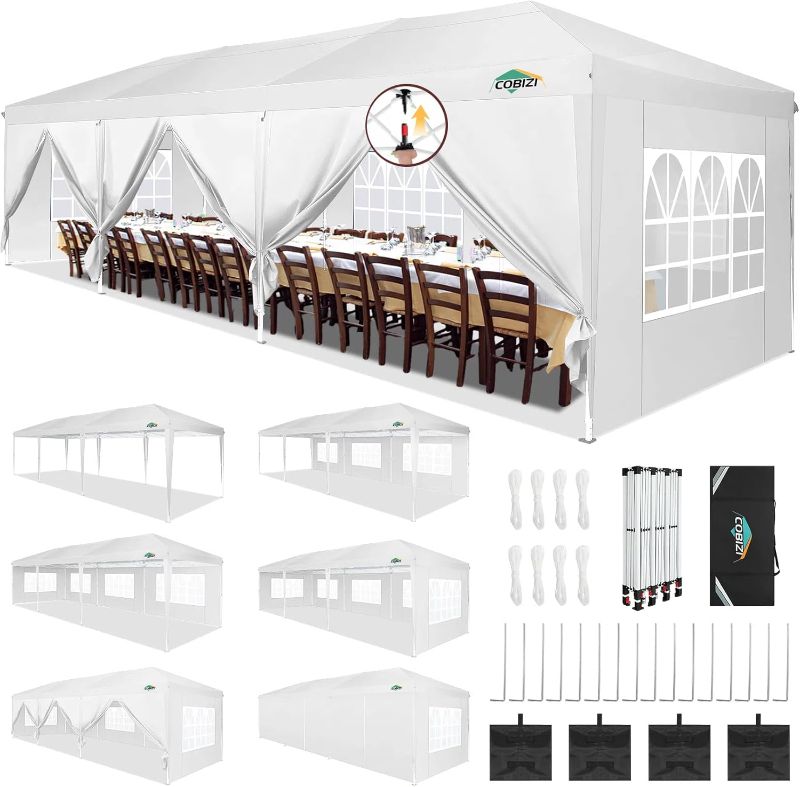 Photo 1 of ***PARTS ONLY**10 x 30 Canopy Tent Heavy Duty, 10x30 Party Tent with Removable Sidewalls & 4 Built-in Sandbags, Wedding Tent UV 50+?Waterproof BY COBRIZI