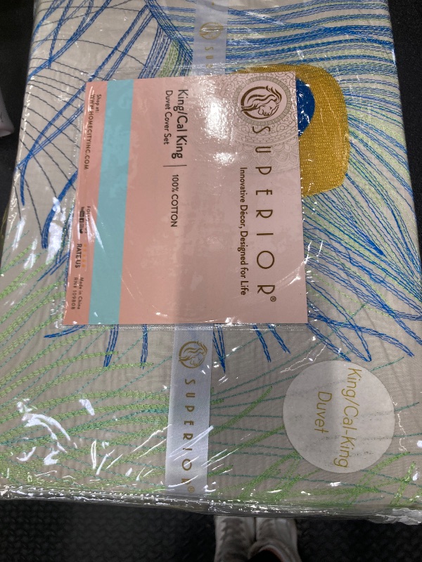 Photo 1 of 100% Cotton, 3-Piece King/California King, Single Ply, Soft, Embroidered Peacock Duvet Cover Set