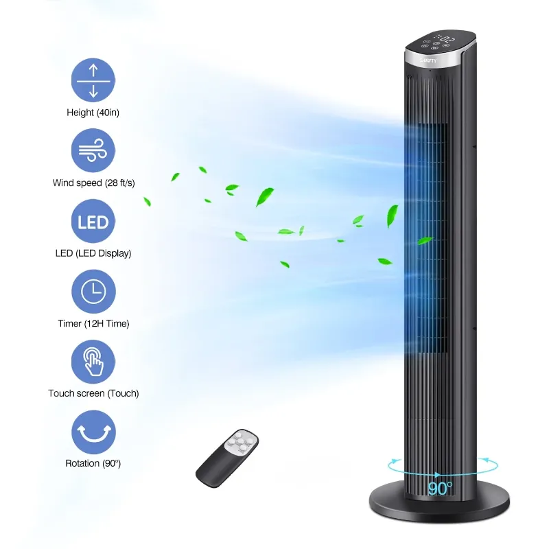Photo 1 of 0Inch Tower Fans for Home, CIICII 90° Oscillating Floor Fan,LED Display with Remote,28ft/s High Velocity,5 Speeds, 12H Timer, 3 Modes- Blac