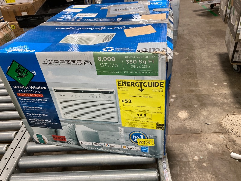 Photo 1 of Midea 8,000 BTU Smart Inverter Air Conditioner Window Unit with Heat and Dehumidifier – Cools up to 350 Sq. Ft., Energy Star Rated, Quiet Operation, Electronic Controls, Remote Control, White