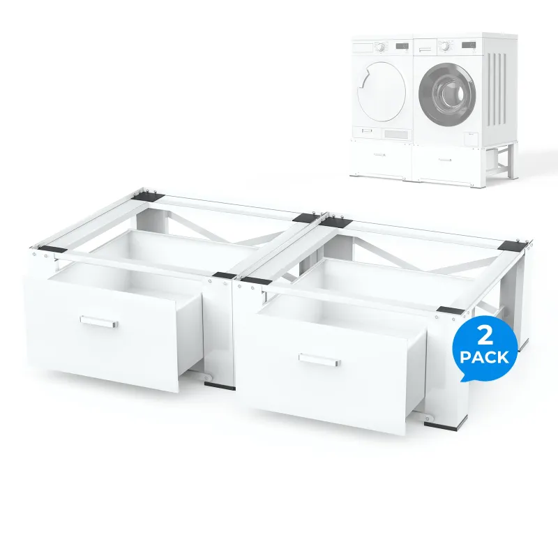 Photo 1 of 2 Pack Laundry Pedestals 28"× 29" Heavy Duty Inlife Dual Washing Machine Pedestals, Washer and Dryer Stands, Stainless Steel, White
