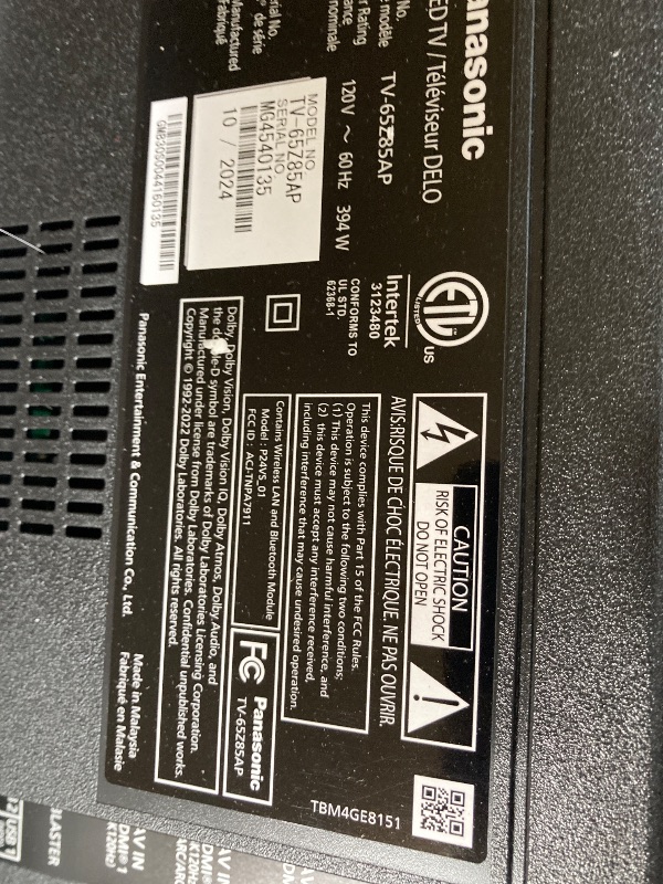Photo 1 of ****PARTS ONLY****Panasonic Z85 Series (2024 Model) 65-inch OLED 4K Ultra HD Smart Fire TV, Dolby Vision IQ, HDR10+ Adaptive, 120Hz Refresh Rate - 65Z85AP