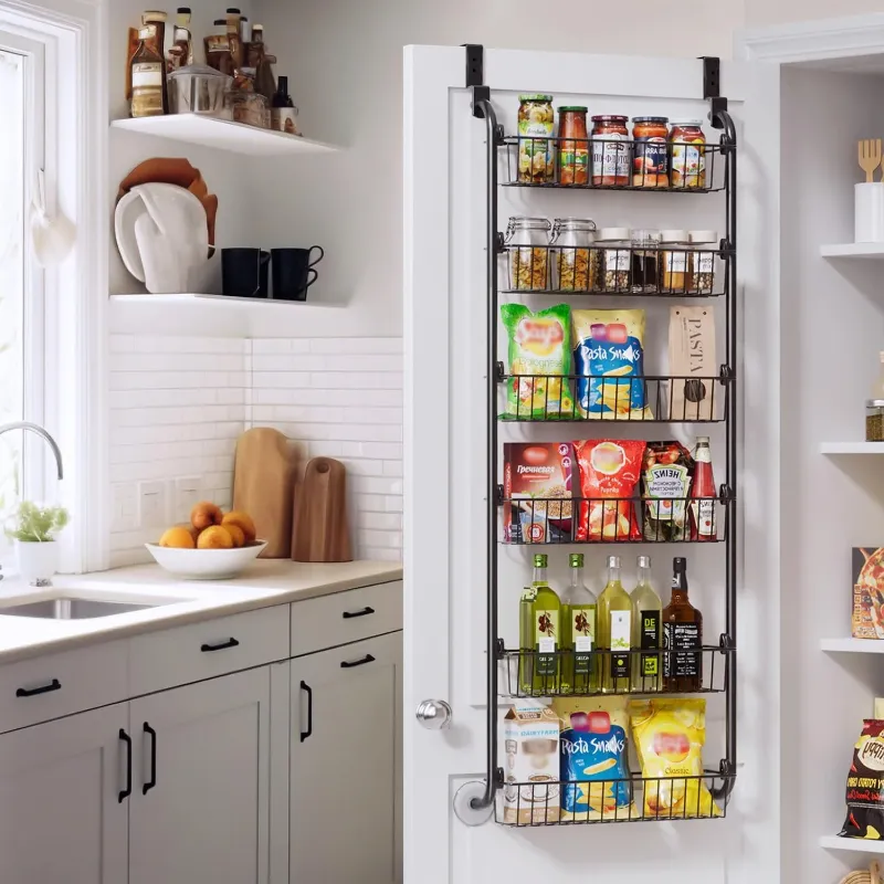 Photo 1 of 6-Tier Over the Door Pantry Organizer, Metal Pantry Organizers and Storage, Spice Rack Pantry Door Organizer for Easy Install, D5 x W18 x H50 inch - Black