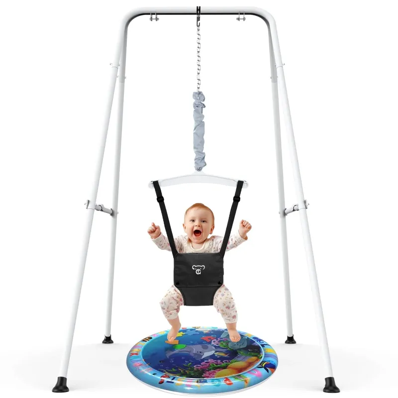 Photo 1 of  TALECO Baby Jumper with Stand, Doorway Activity Center for Infants 3-24 Months, Portable Safe Bouncer with Soft Seat, Includes Water Mat, Black