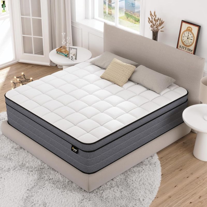 Photo 1 of  Size Mattress 12 Inch,Firm King Mattress in a Box with Gel Memory Foam and Pocket Springs, Hybrid Mattresses Pressure Relief&Cooling Feel&Motion Isolation