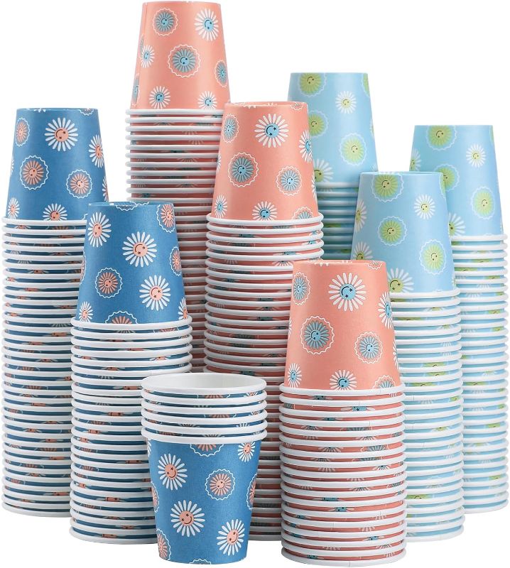Photo 1 of 1200 Pack 3 oz Paper Cups, Disposable Bathroom Cups, Mini Mouthwash Cups, Small Cup 3 Ounce for Bathroom, Party, Picnic, BBQ, Travel(Daisy)
