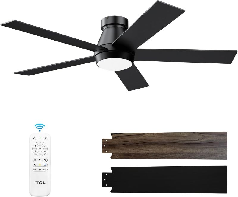 Photo 1 of  52" Ceiling Fan with Lights, Black Flush Mount Ceiling Fans with Remote Control, 6 Speeds DC Reversible, Dimmable, Noiseless, Low Profile Ceiling Fans for Bedroom
