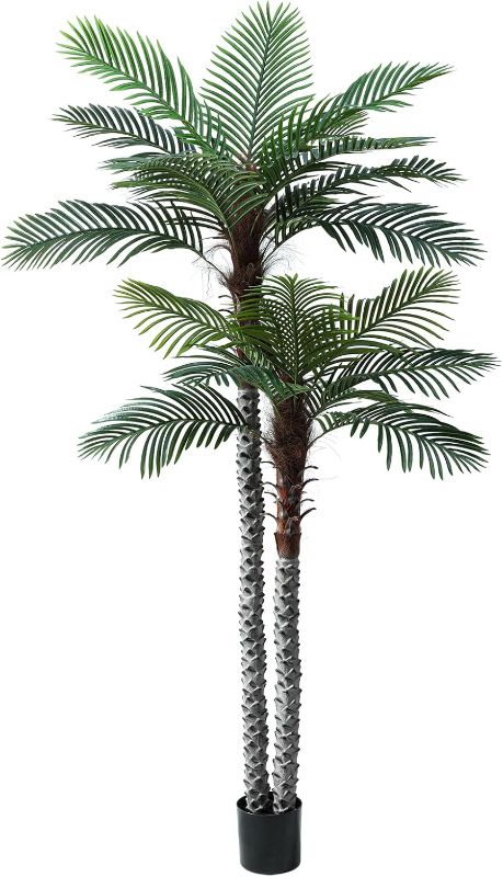 Photo 1 of 7.5ft Triple Tropical Palm Artificial Tree - Outdoor/Indoor Fake Palm Plant for Home Office Decor - Green Faux Plant for Living Room Patio Pool Garden