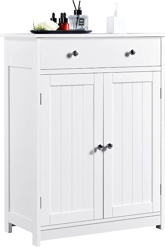 Photo 1 of  Free Standing Bathroom Cabinet with 1 Drawer 2 Doors and Adjustable Shelf, Wooden Entryway Storage Cabinet, 11.8D x 23.6W x 31.5H in, White
