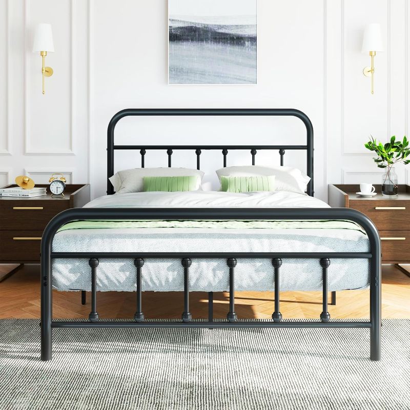 Photo 1 of 14 Inch Full Size Bed Frames with Headboard/Footboard, Under Bed Storage, Strong Metal Slats Support, No Box Spring Needed, Noise Free, Easy Assembly, Black