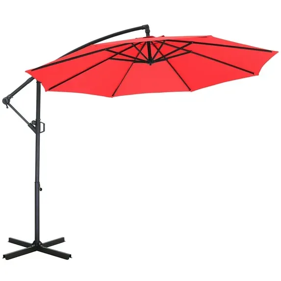 Photo 1 of ABCCANOPY 10 FT 360°Rotation Cantilever Patio Umbrella with Crank & Cross Base for Garden, Backyard, Pool and Beach, 12+ Colors(Red)