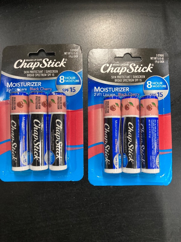 Photo 1 of 2 Pack  Moisturizer 2-in-1 Lipcare SPF 15, Black Cherry, 3-Pack – Sunscreen Lip Balm with Aloe Vera and Vitamin E, 0.15 Oz Ea