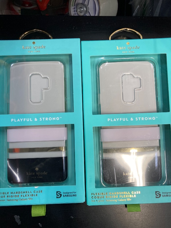 Photo 1 of 2 Pack Kate Spade New York Phone Case | for Samsung Galaxy S9 Plus | Protective Clear Crystal Phone Cases with Slim Design and Drop Protection - Charlotte Stripe Black/Cream/Gold