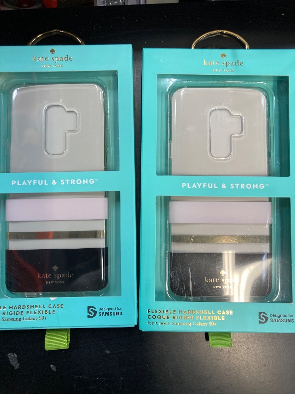 Photo 1 of 2 Pack Kate Spade New York Phone Case | for Samsung Galaxy S9 Plus | Protective Clear Crystal Phone Cases with Slim Design and Drop Protection - Charlotte Stripe Black/Cream/Gold