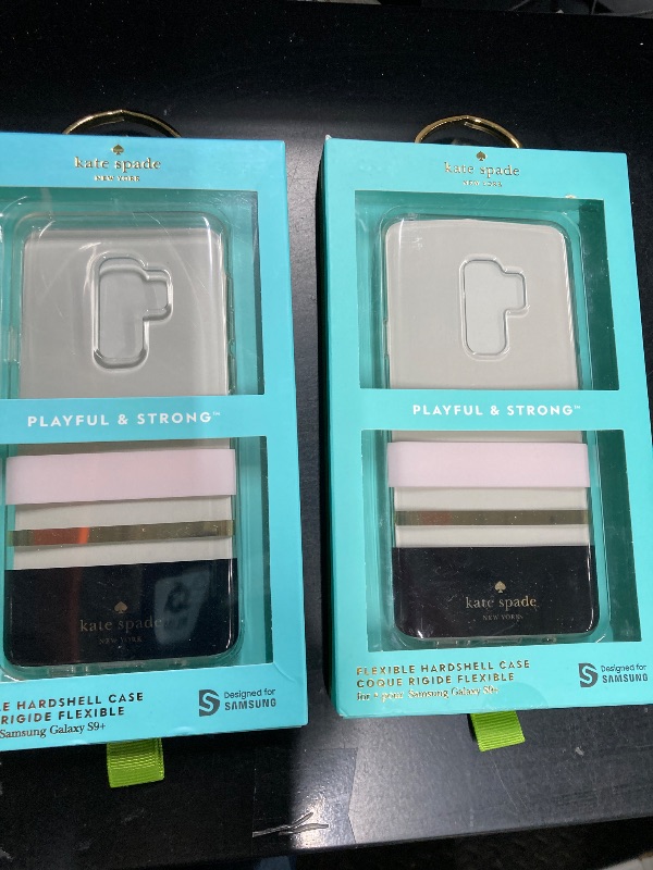 Photo 1 of 2 Pack, Kate Spade New York Phone Case | for Samsung Galaxy S9 Plus | Protective Clear Crystal Phone Cases with Slim Design and Drop Protection - Charlotte Stripe Black/Cream/Gold