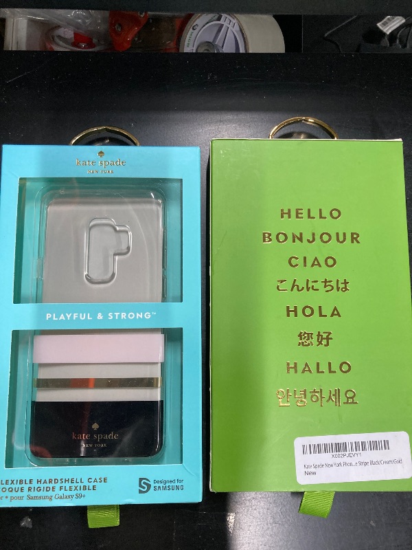 Photo 1 of 2 Pack, Kate Spade New York Phone Case | for Samsung Galaxy S9 Plus | Protective Clear Crystal Phone Cases with Slim Design and Drop Protection - Charlotte Stripe Black/Cream/Gold