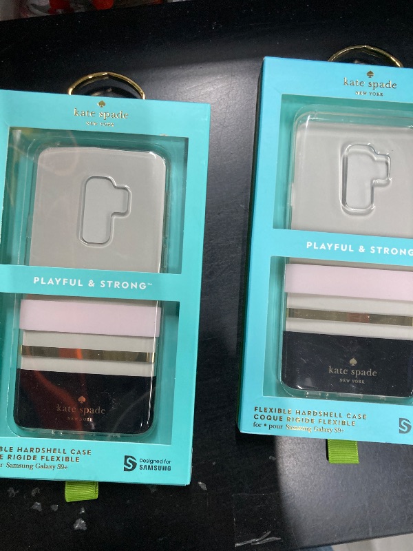 Photo 1 of 2 Pack Kate Spade New York Phone Case | for Samsung Galaxy S9 Plus | Protective Clear Crystal Phone Cases with Slim Design and Drop Protection - Charlotte Stripe Black/Cream/Gold