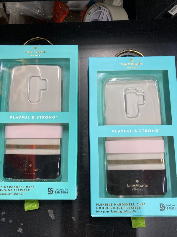 Photo 1 of 2 Pack, Kate Spade New York Phone Case | for Samsung Galaxy S9 Plus | Protective Clear Crystal Phone Cases with Slim Design and Drop Protection - Charlotte Stripe Black/Cream/Gold