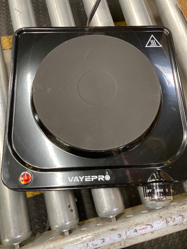 Photo 1 of Vayepro Hot Plate, 1500W Portable Electric Stove, Single Electirc Cooktop,Portable Burner for Cooking, Cooktop for Dorm Office Home Camp, UL Listed,Compatible with All Cookware ***(BOX RIPPED/TORN)***
