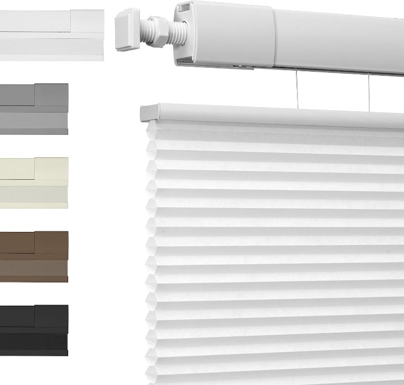 Photo 1 of 2- No Drill No Tool Cellular Shades Top Down Bottom Up Cordless Honeycomb Blinds Fabric Light Filtering Shades for Bedroom Living Room Windows Blinds, White, 35.5" W x 64" H
