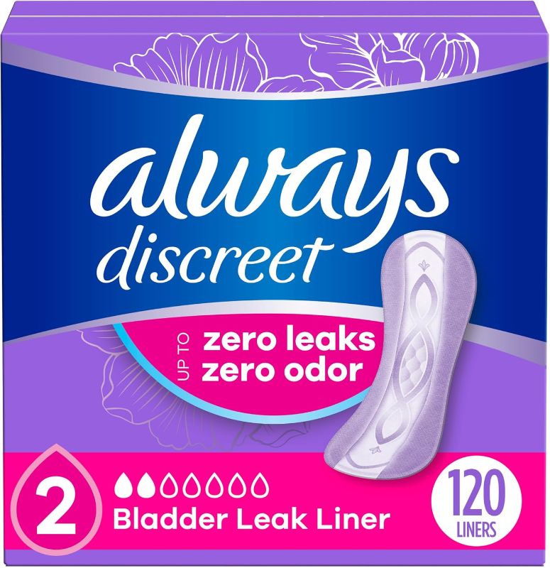 Photo 1 of Always Discreet Adult Incontinence & Postpartum Liners for Women, Size 2, Very Light Absorbency, Regular Length, 120 Count (Packaging May Vary)
