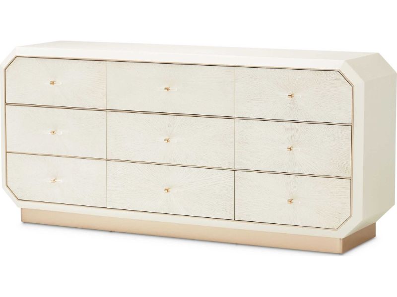 Photo 1 of AICO - Michael Amini La Rachelle 9-Drawers White Birch Wood Triple Dresser
