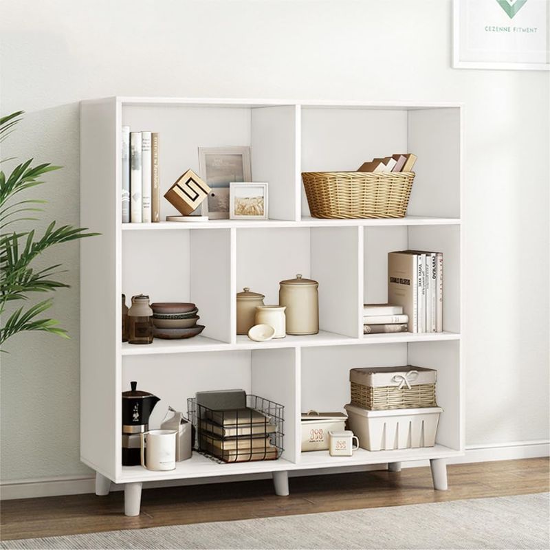 Photo 1 of ++DIFERENT COLOR+++IOTXY Open Cube Low Bookcase - 3-Tier Freestanding Storage Display Cabinet Organizer with Legs for Home Office, 6-Cubes Open Shelf Short Bookshelf, gray
