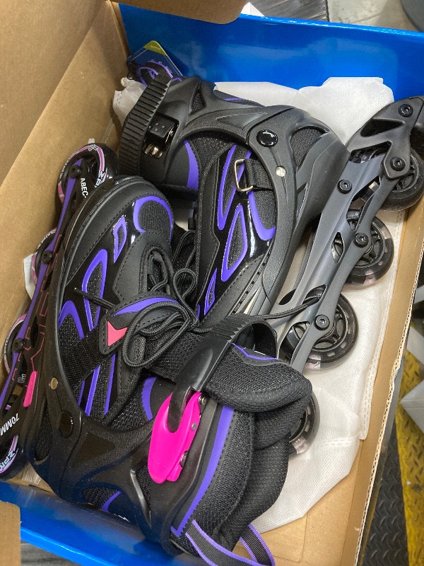 Photo 1 of 2pm Sports Vinal Girls Adjustable Inline Skates with Light up Wheels Beginner Skates Fun Illuminating Roller Skates for Kids Boys and Ladies - Violet Medium(1Y-4Y US)
