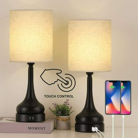 Photo 1 of 2 Pack Touch Lamps for Bedroom with Dual USB Ports- Bedside Lamps with USB Port