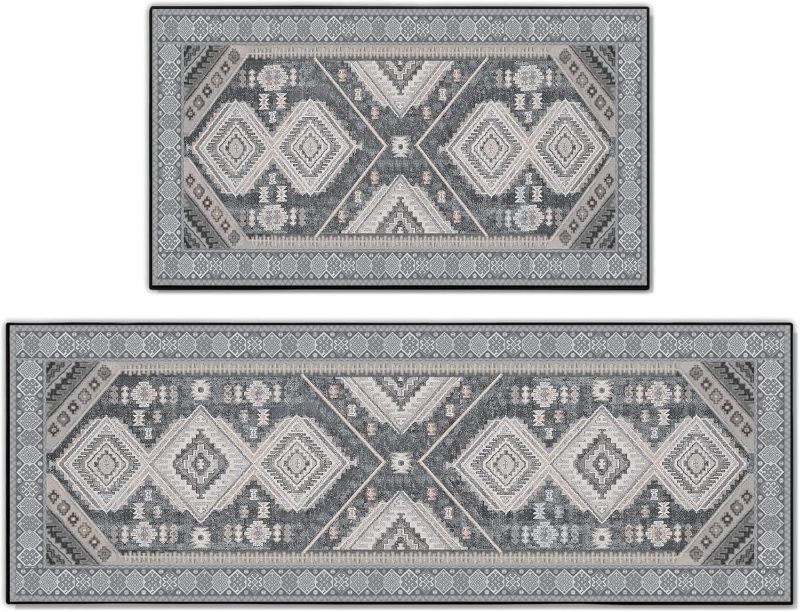 Photo 1 of 2 Piece Farmhouse Kitchen Rug Sets,Non Slip Kitchen Rugs and Mats Set,Boho Kitchen Mats for Floor, Vintage Washable Kitchen Floor Rugs for Hallway Laundry Room