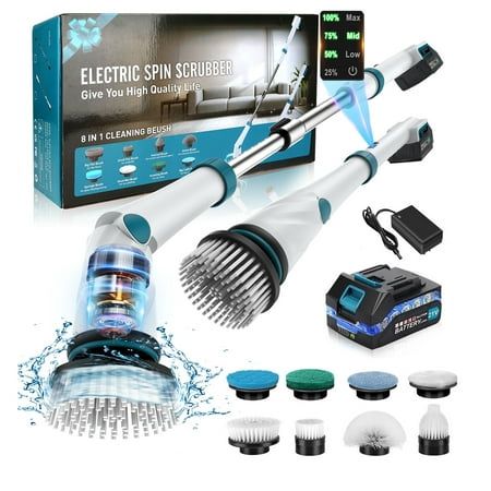 Photo 1 of 1200RPM Electric Spin Scrubber Amiluo Cordless Shower Scrub Brush with 8 Replaceable Cleaning Heads