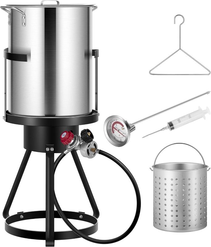 Photo 1 of ***MISSING PARTS ****VIVOHOME 30 Qt. Aluminum Turkey Deep Fryer Pot with Injector Thermometer Kit and 54, 000 BTU Outdoor Propane Stove Burner Stand for 20 Lbs Turkey