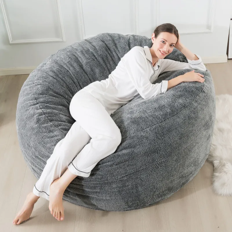 Photo 1 of 3.5~4ft Memory Foam Bean Bag Chair for Adults & Kids by KINMEROOM | Reinforced Premium Plush Cover, Heather Gray
