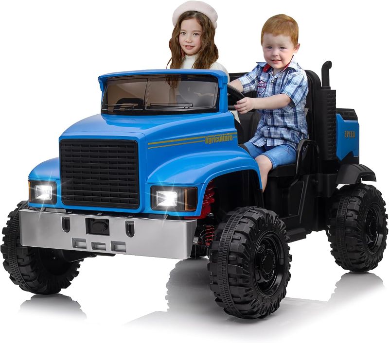 Photo 1 of ***MISSING PARTS***PULLAFUN 24V Ride On Truck with Remote Control Electric UTV Vehicles with Dump Bed, 4WD Power 4x200W Motors,4xSpring Suspension, 3 Speeds, 2 Seater Kids Ride On Toys Best Gifts for Kids (Blue)