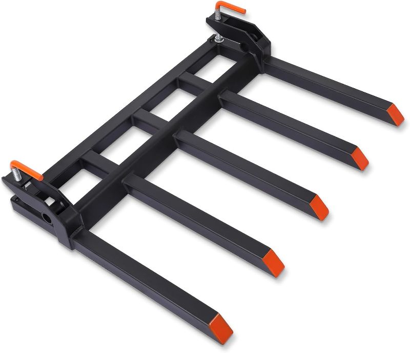 Photo 1 of Clamp on Debris Forks to 48" Bucket, Heavy Duty 5 Fork Tines Clamp-on Pallet Attachments with 2500 LBS Capacity Fit for Tractor Bucket, Skid Steer Loader