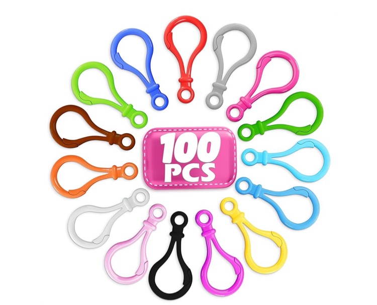 Photo 1 of 100 Pcs Plastic Keychain Clip Set – Sturdy Key Chain Hooks in 15 Assorted Colors with Easy-Open Closure & Attachment Hole – Versatile Lobster Claw Clasps for Keys, Toys, Crafts, and DIY Projects