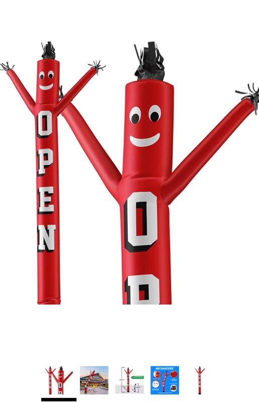 Photo 1 of ***MISSING POWER ADAPTER*** LookOurWay Air Dancers Inflatable Tube Man Attachment - 20 Feet Tall Wacky Waving Inflatable Dancing Tube Guy for Business Promotion (Blower Not Included) - Open Red
