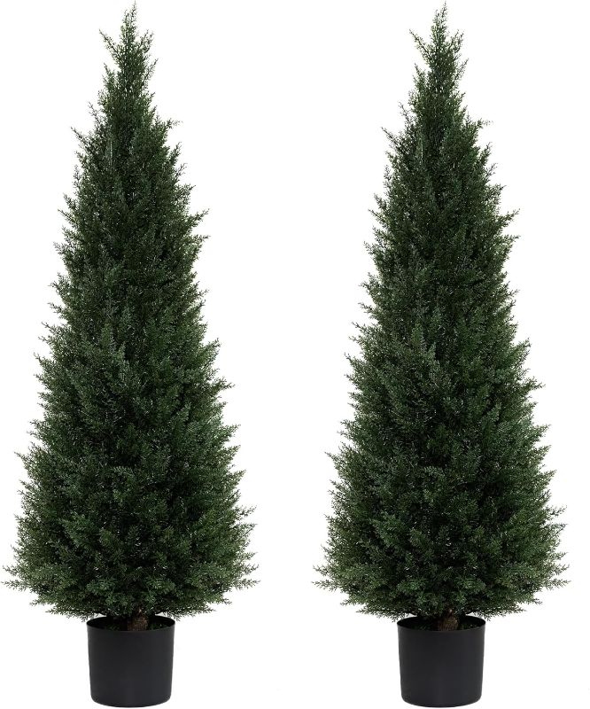 Photo 1 of 3ft Artificial Topiary Trees Beautiful Realistic Faux Cedar Pines UV Protection for Indoor Outdoor Front Porch Decorate (Christmas Tree*2)