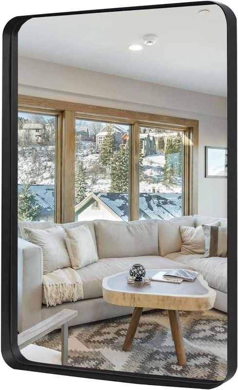 Photo 1 of 
 Black Metal Framed Bathroom Mirror for Wall, 24X36 Inch Rounded Rectangle Mirror, Matte Black Bathroom Vanity Mirror Farmhouse, Anti-Rust, Hangs Horizontally or Vertically