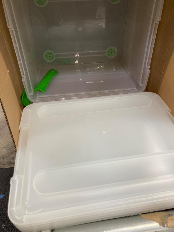 Photo 1 of IRIS USA File Box File Organizer Plastic File Box for Letter/Legal File, BPA-Free Plastic Storage Bin Tote Organizer w/ Secure Latching Lid and Easy-Slide Pad, Clear 35 Qt. 4Pack