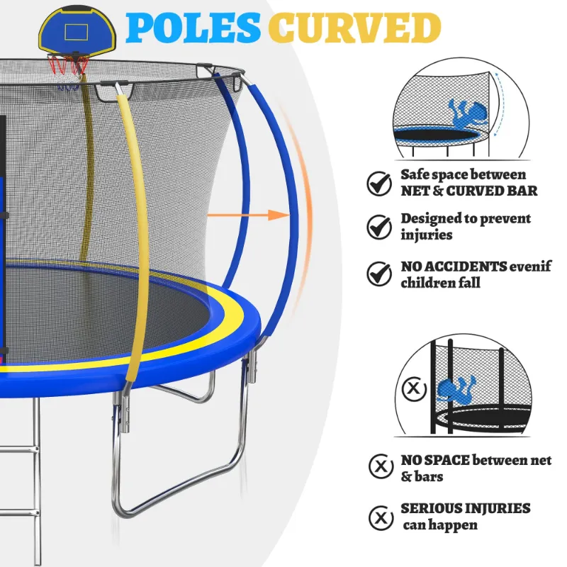 Photo 1 of 10 FT Trampoline for Kids with Basketball Hoop, SEGMART Upgraded Kids Outdoor Trampoline with Enclosure Net and Ladder, Heavy Duty Round Recreational Trampoline for Indoor Outdoor Backyard
