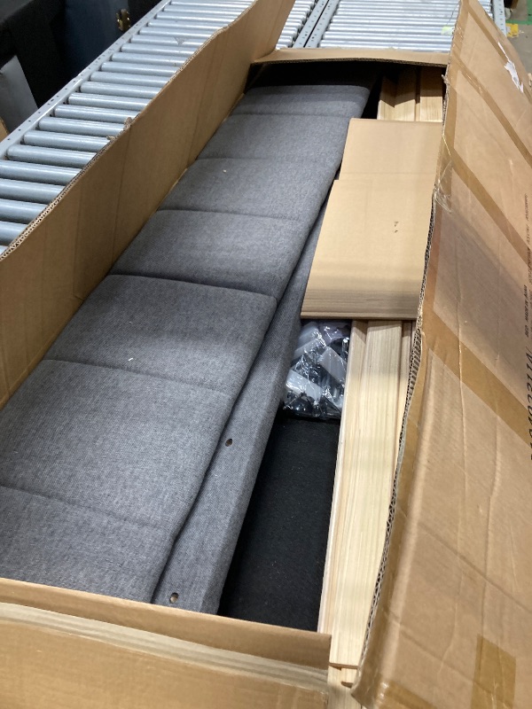 Photo 1 of ***(OPEN BOX, ORIGINAL STOCK PHOTO NOT AVAILABLE)***platform bed frame with fabric upholstered headboard, 59"L color grey  ***(OPEN BOX, ORIGINAL STOCK PHOTO NOT AVAILABLE)***
