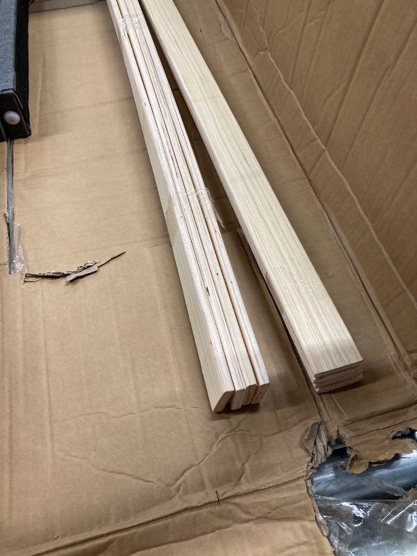 Photo 1 of ***(OPEN BOX, ORIGINAL STOCK PHOTO NOT AVAILABLE)***platform bed frame with fabric upholstered headboard, 59"L color grey  ***(OPEN BOX, ORIGINAL STOCK PHOTO NOT AVAILABLE)***