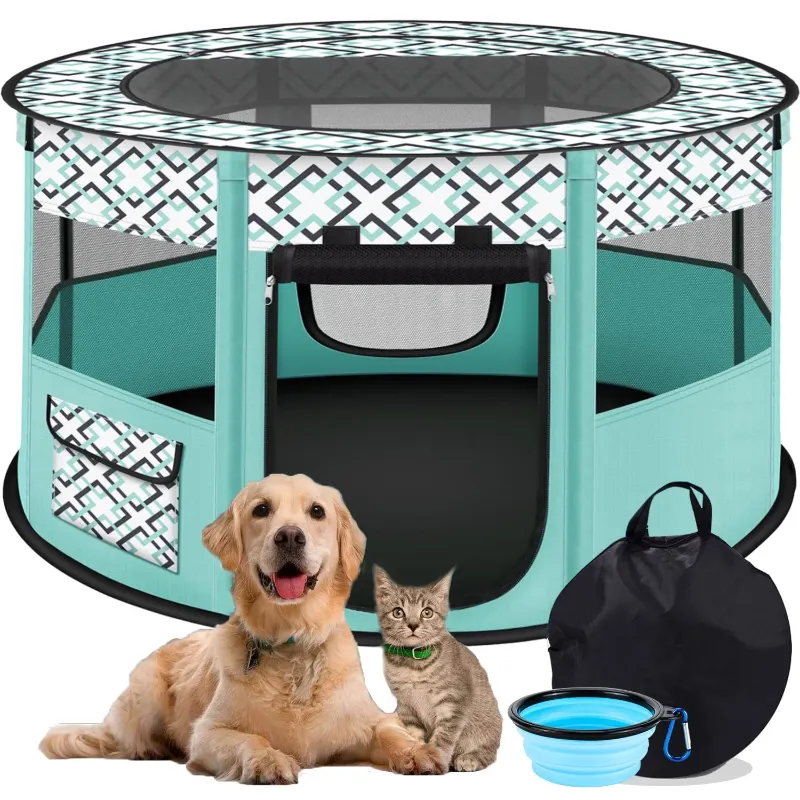 Photo 1 of ***MISSING SOME CONNECTORS***YUWENUS Large Dog Playpen, 44" Diameter 24" Height Pet Playpen, Heavy Duty Portable Exercise Pen Tent for Dog, Cat, Rabbit, Foldable Indoor Outdoor Travel Use, Come with Carrying Case
