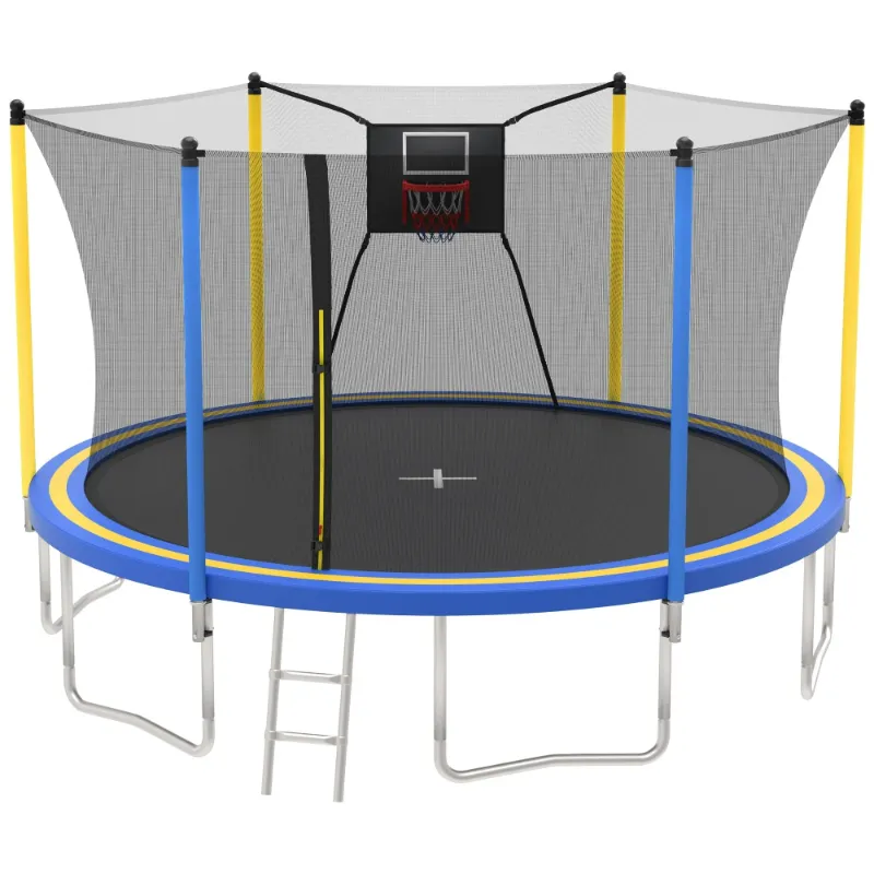 Photo 1 of 14ft Trampoline with Basketball Hoop, SEGMART Upgraded Round Kids Outdoor Trampoline with Enclosure, Heavy-Duty Backyard Trampoline for Adults and Kids, Blue