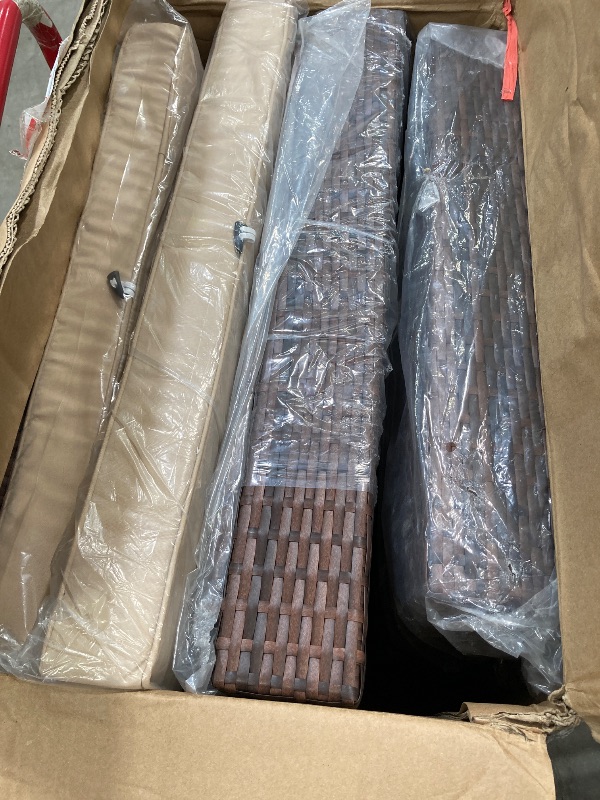 Photo 1 of **OTTOMAN ONLY W/GLASS***Nestl Outdoor Patio Furniture OTTOMAN ONLY WITH GLASS, Brown Base/Beige Cushions ***(BOX RIPPED/TORN)***