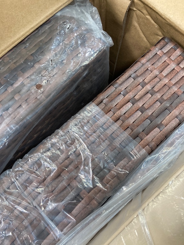 Photo 1 of **OTTOMAN ONLY W/GLASS***Nestl Outdoor Patio Furniture OTTOMAN ONLY WITH GLASS, Brown Base/Beige Cushions ***(BOX RIPPED/TORN)***